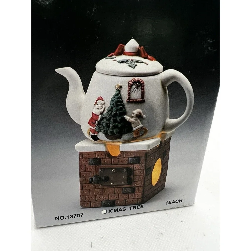 Vintage Christmas Porcelain Potpourri Teapot Snowman Scent Warmer 1990s tea